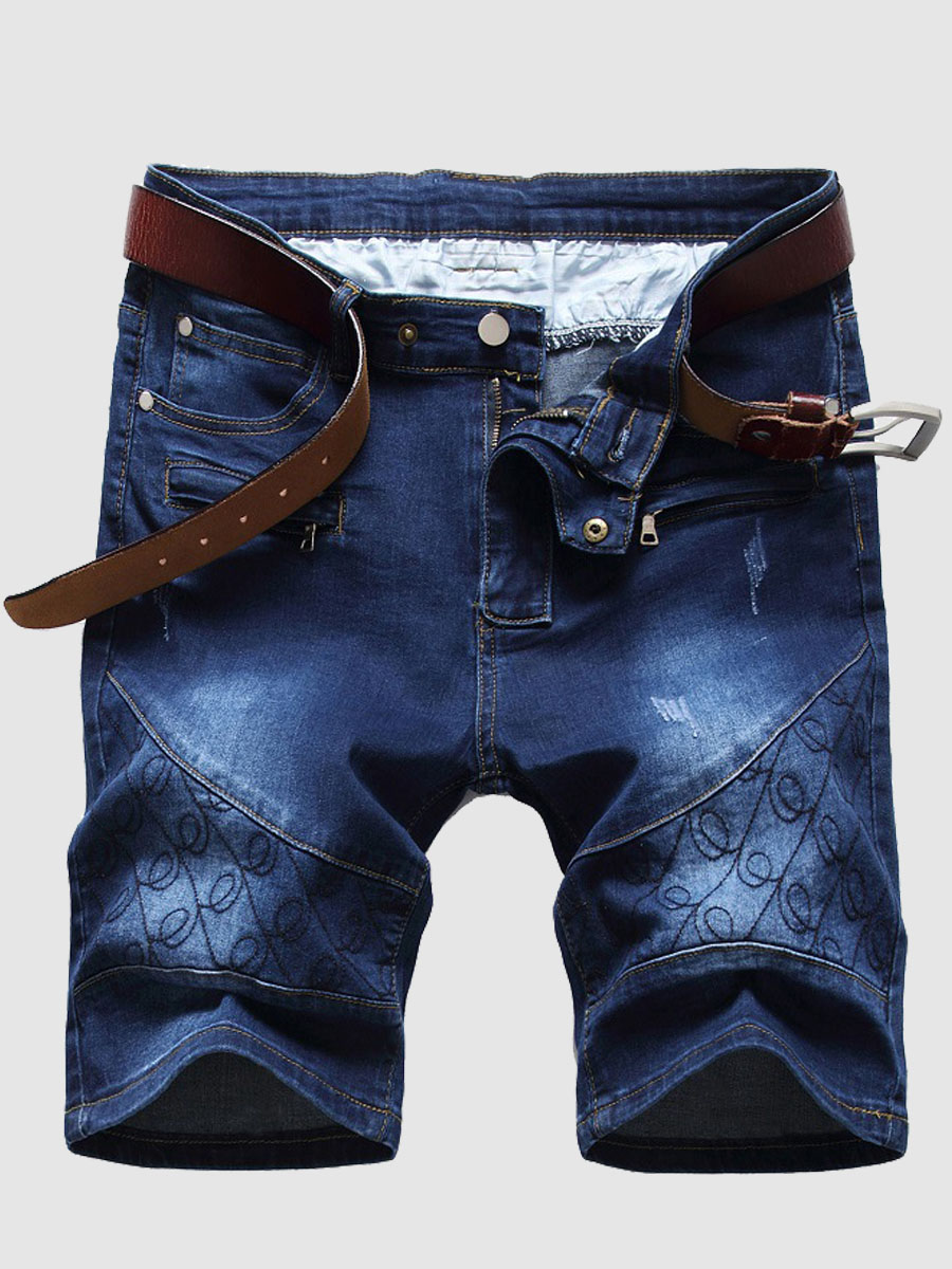 

Lovely Men Street Mid Waist Tie-dye Deep Blue Denim Shorts