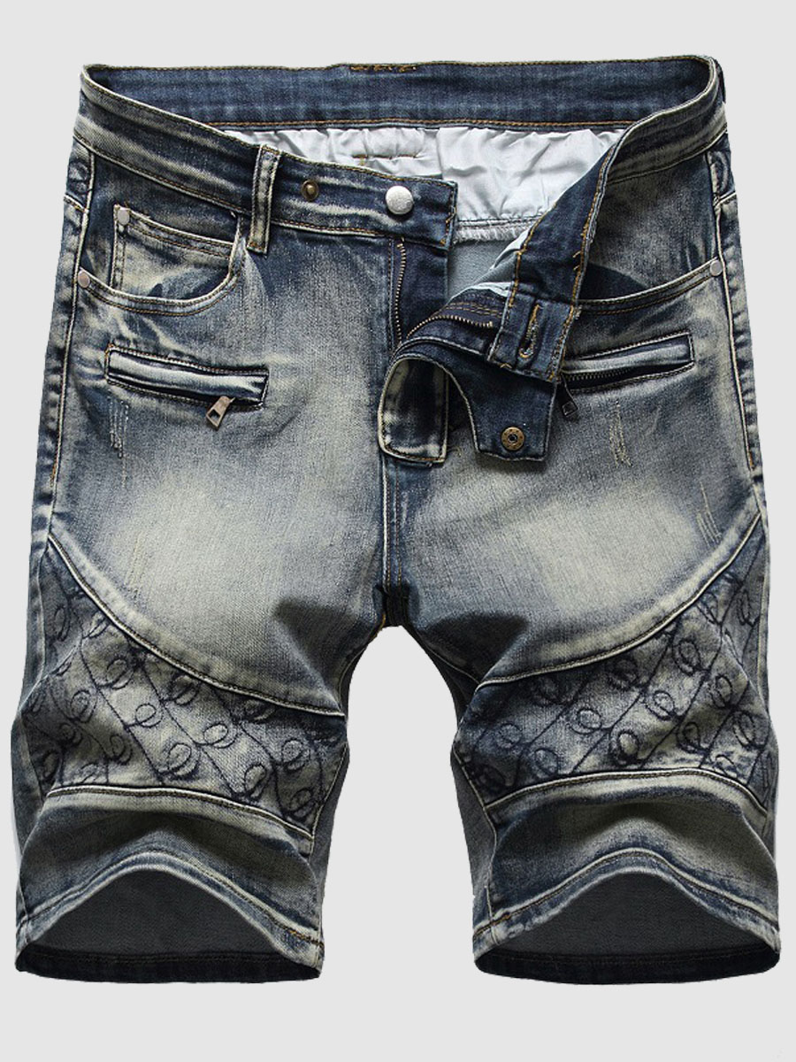 

Lovely Men Street Mid Waist Tie-dye Grey Denim Shorts