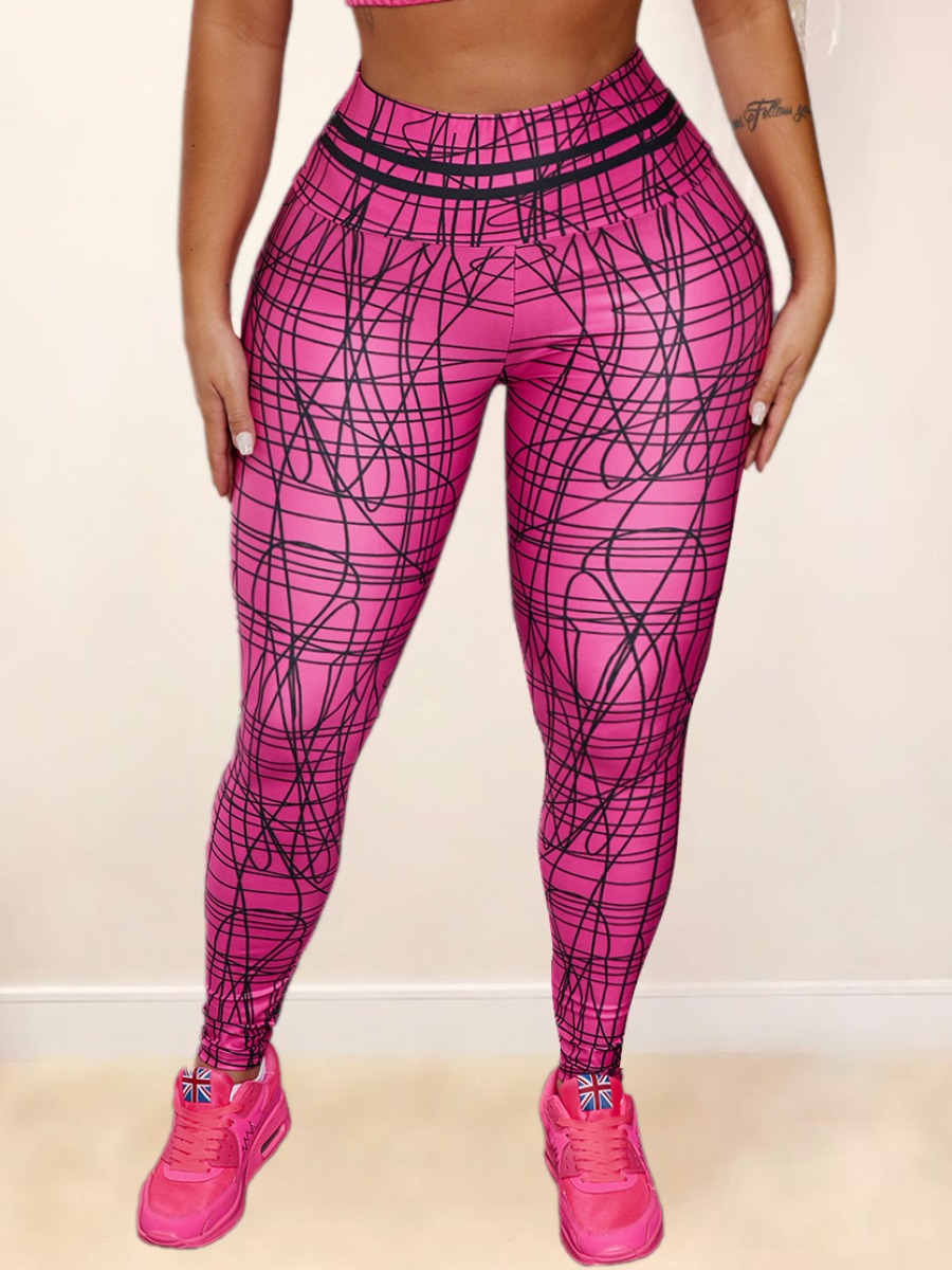 

Lovely Plus Size Sporty High-waisted Print Rose Red Yoga Leggings