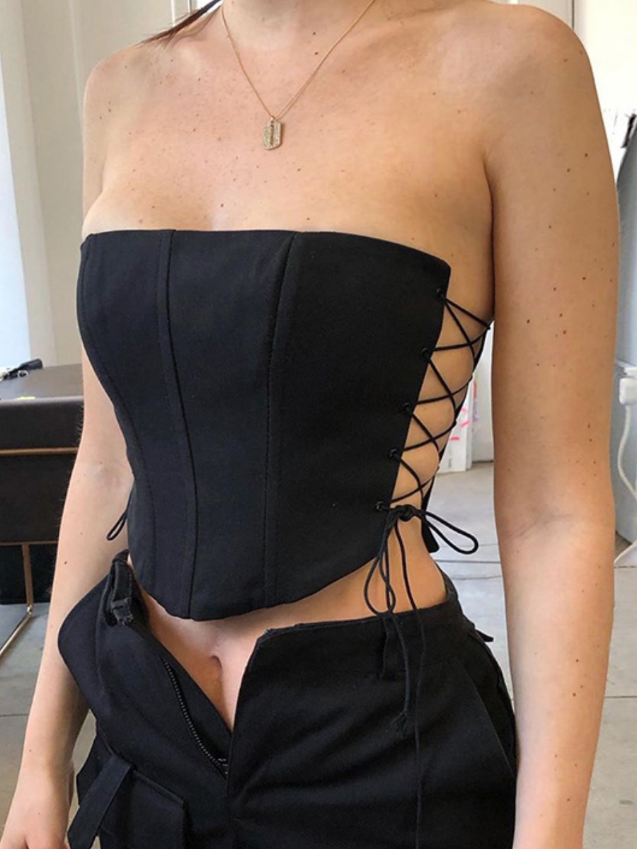 

Lovely Sexy Bandage Hollow-out Design Black Camisole