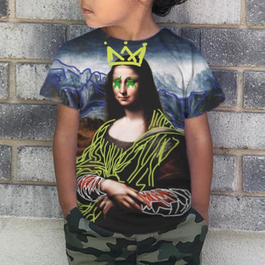 

Lovely Boy Crown Angel Print Deep Blue T-shirt