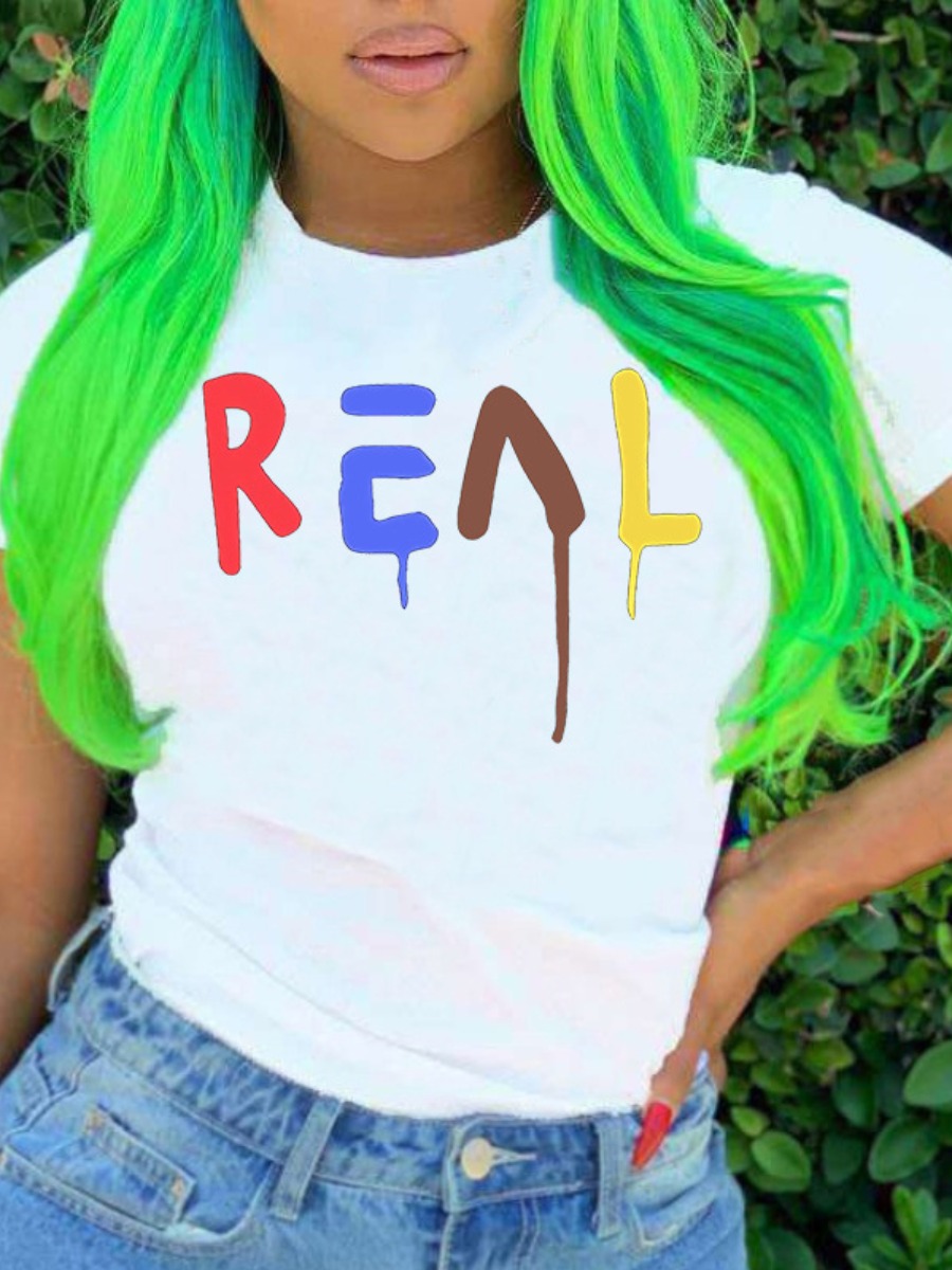 

Lovely Street O Neck Letter Print White T-shirt