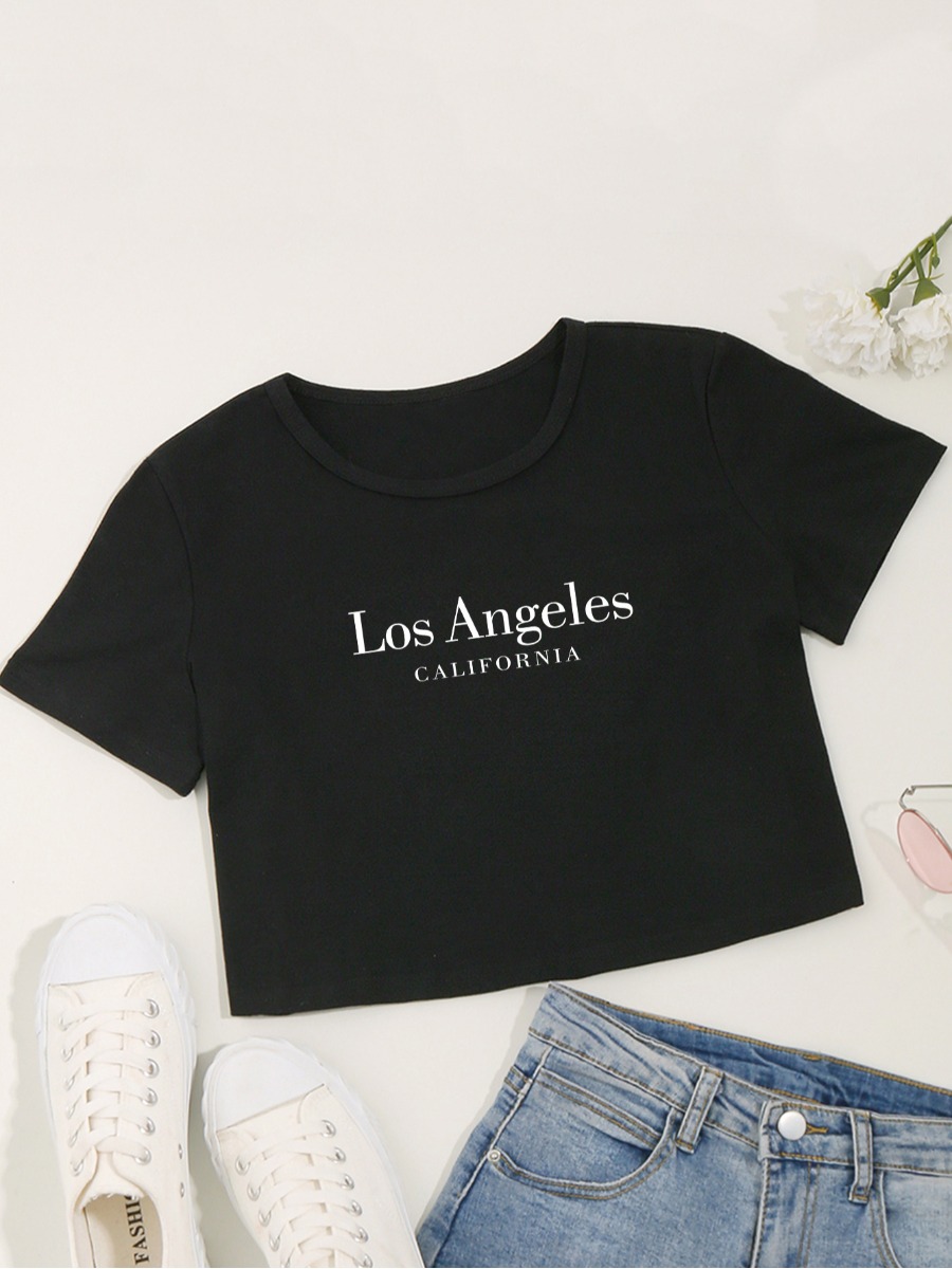 

Lovely Casual O Neck Letter Print Black T-shirt
