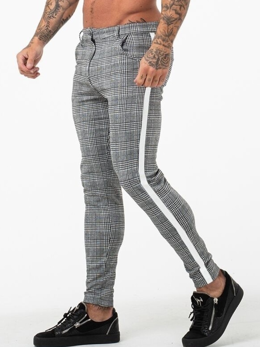 

Lovely Men Casual Plaid Print Striped Dark Grey Pants