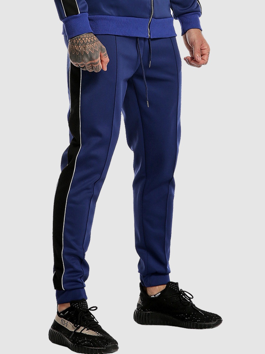 

Lovely Men Sporty Striped Drawstring Navy Blue Pants