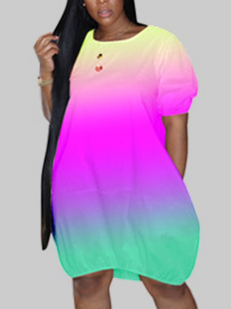 

Lovely Plus Size Street Gradient Drawstring Purple Knee Length Dress