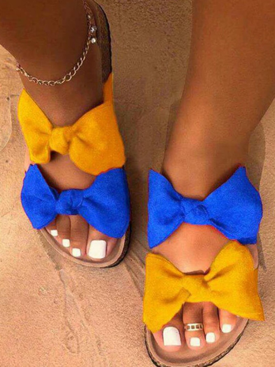 

LW Casual Bow-tie Decoration Yellow Slides