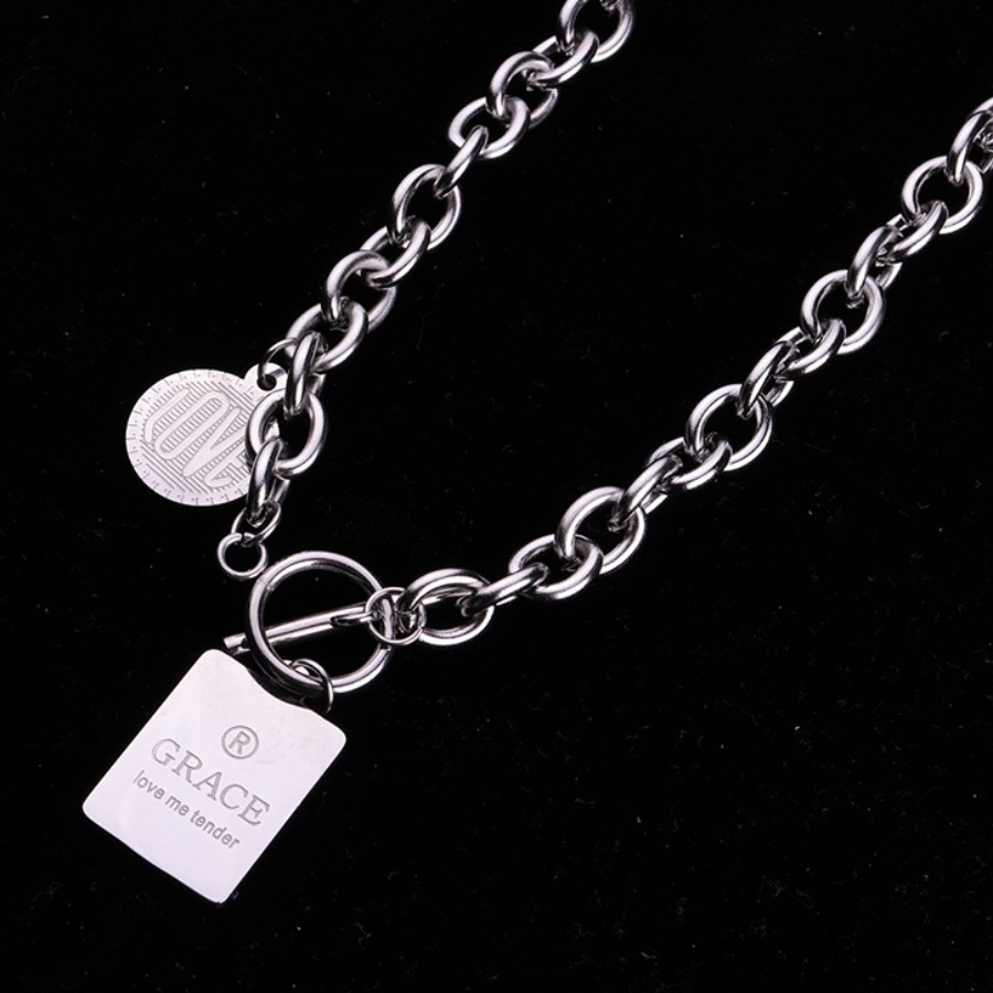 

Lovely Men Street Coin Letter Decoration Silver Necklace