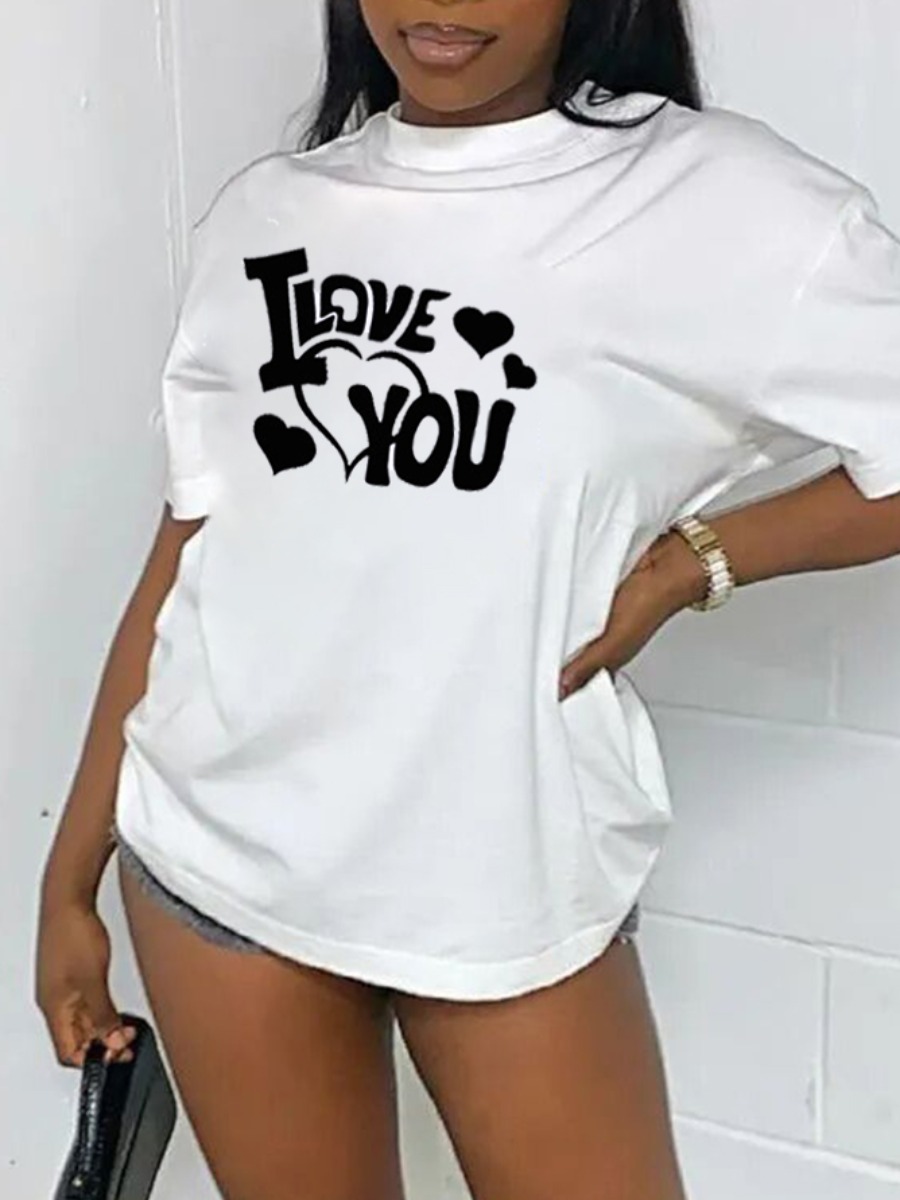 

Lovely Street Heart-shaped Letter Print White T-shirt