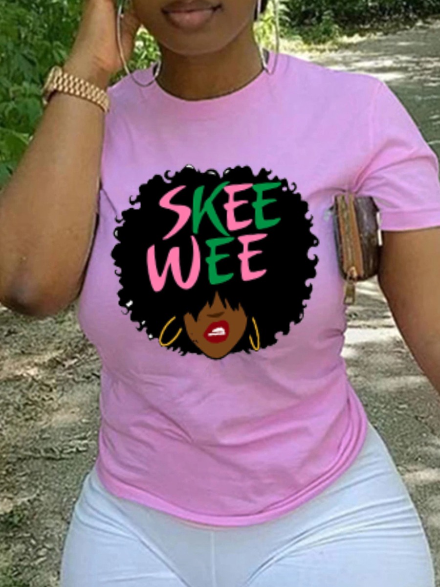 

Lovely Casual Graffiti Letter Print Pink T-shirt