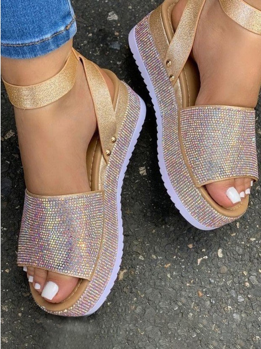 Lovely Street Sequined Tie Leg Gold Platform Shoes