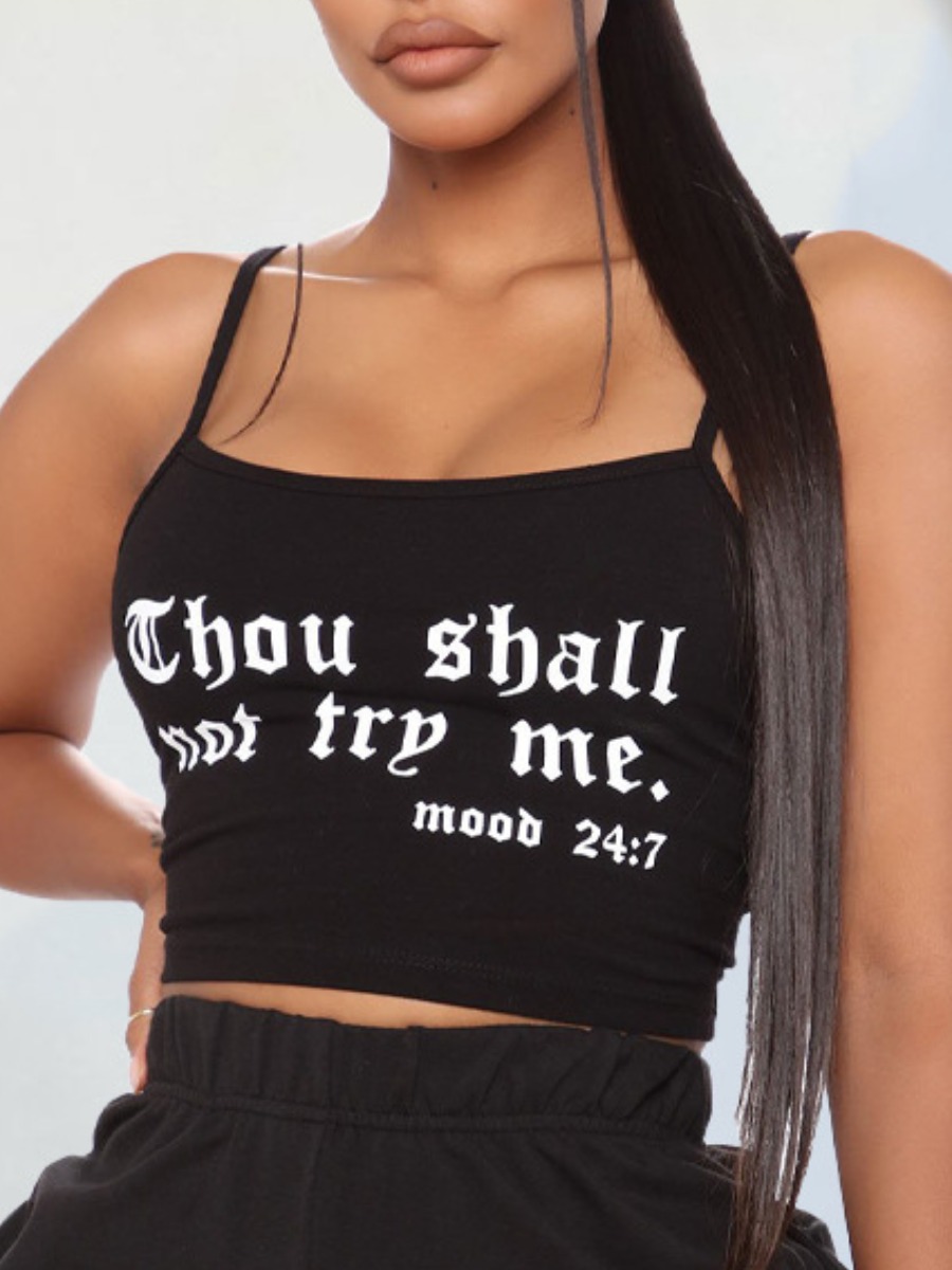 

Lovely Casual Letter Print Basic Skinny Black Camisole