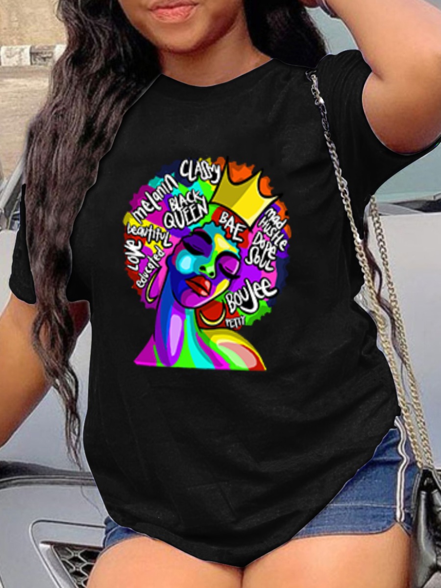 

Lovely Casual Graffiti Letter Print Black T-shirt