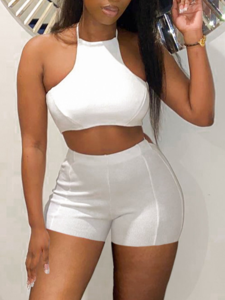 

Lovely Casual Bandage Hollow-out Design White Two Piece Shorts Set