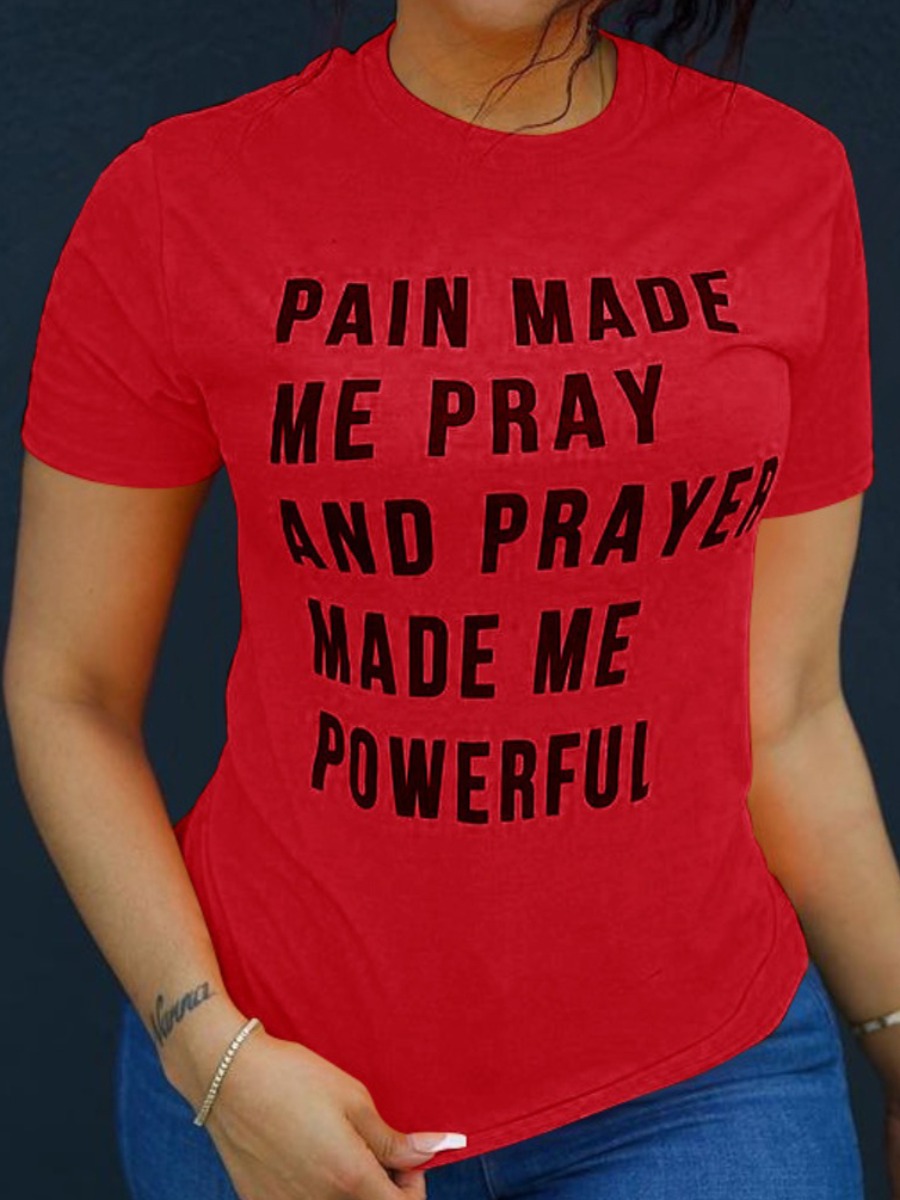 

Lovely Plus Size Casual O Neck Letter Print Red T-shirt