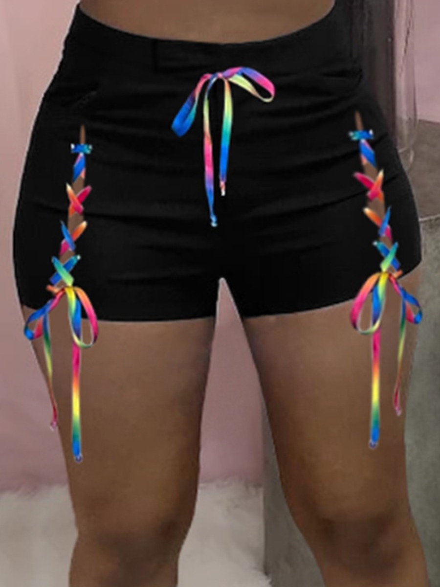 

LW Casual Bandage Hollow-out Design Black Shorts