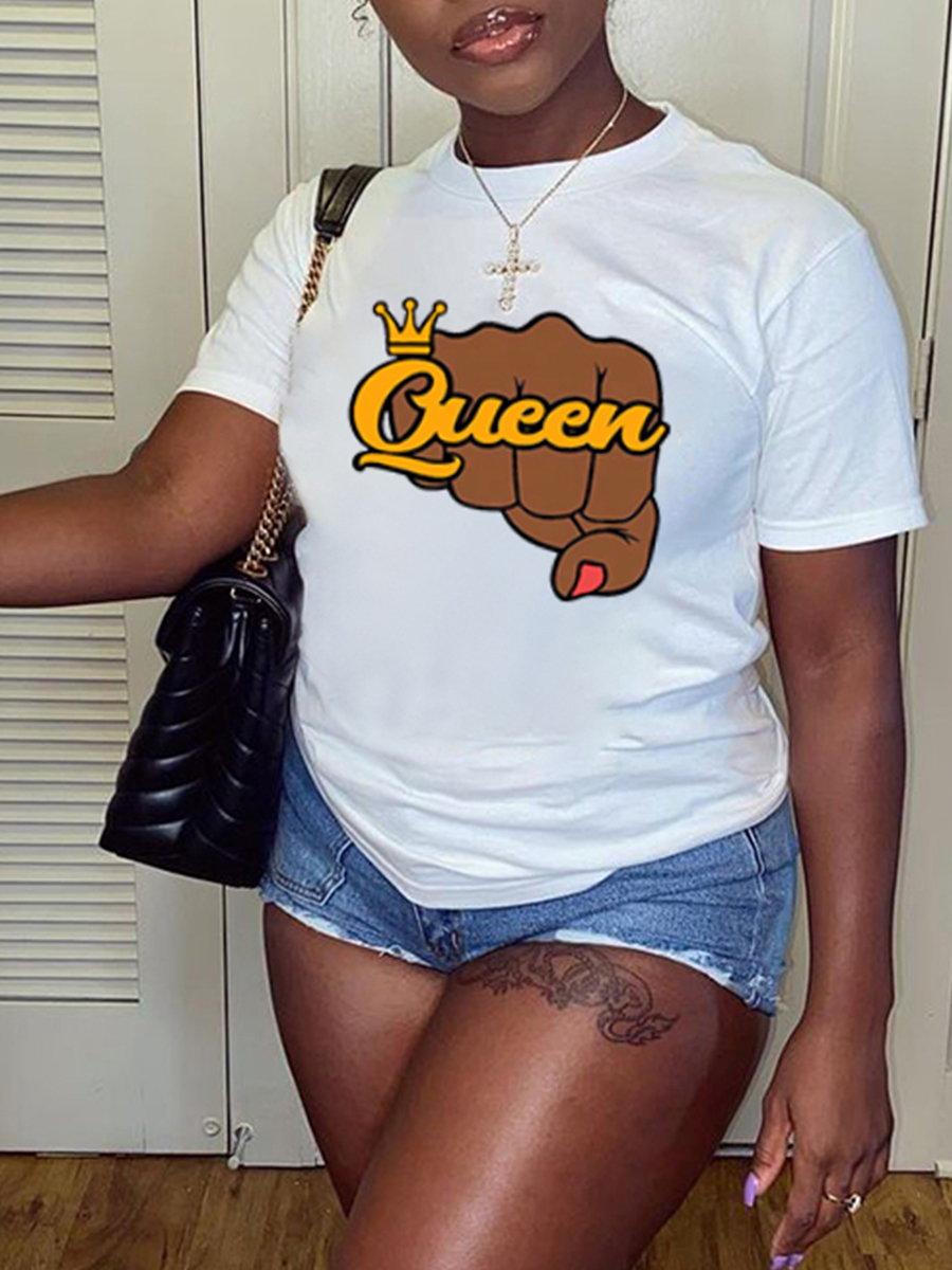 

Lovely Casual Fist Letter Print White T-shirt