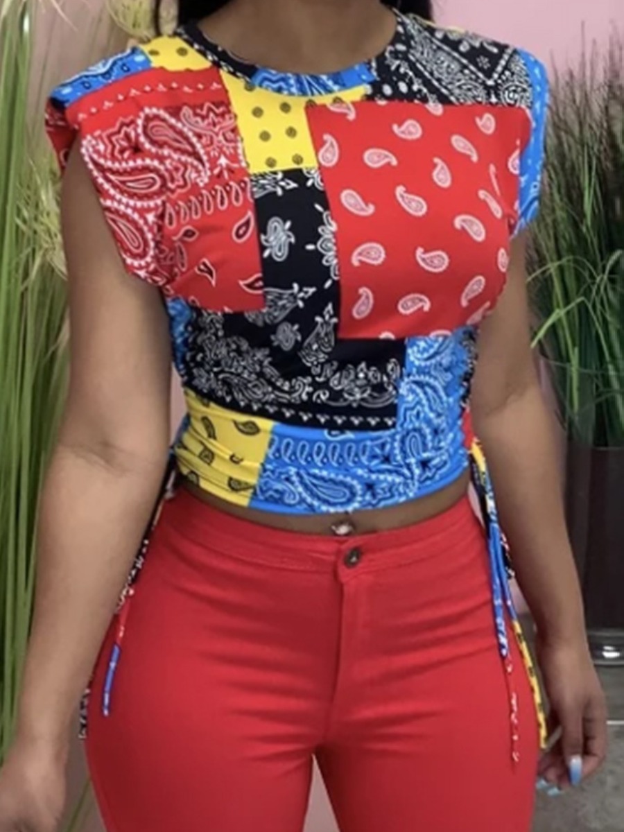 

Lovely Street Cashew Print Cap Sleeve Red T-shirt