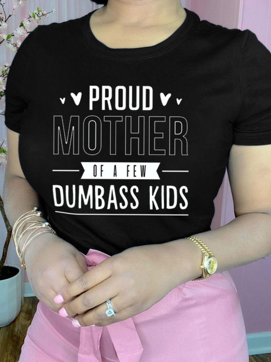 

Lovely Casual O Neck Letter Print Black T-shirt