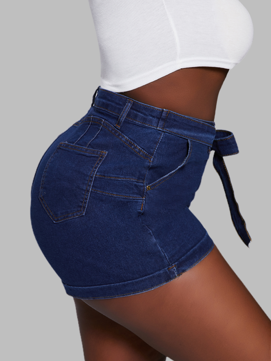 

LW Plus Size Casual Lace-up Deep Blue Shorts