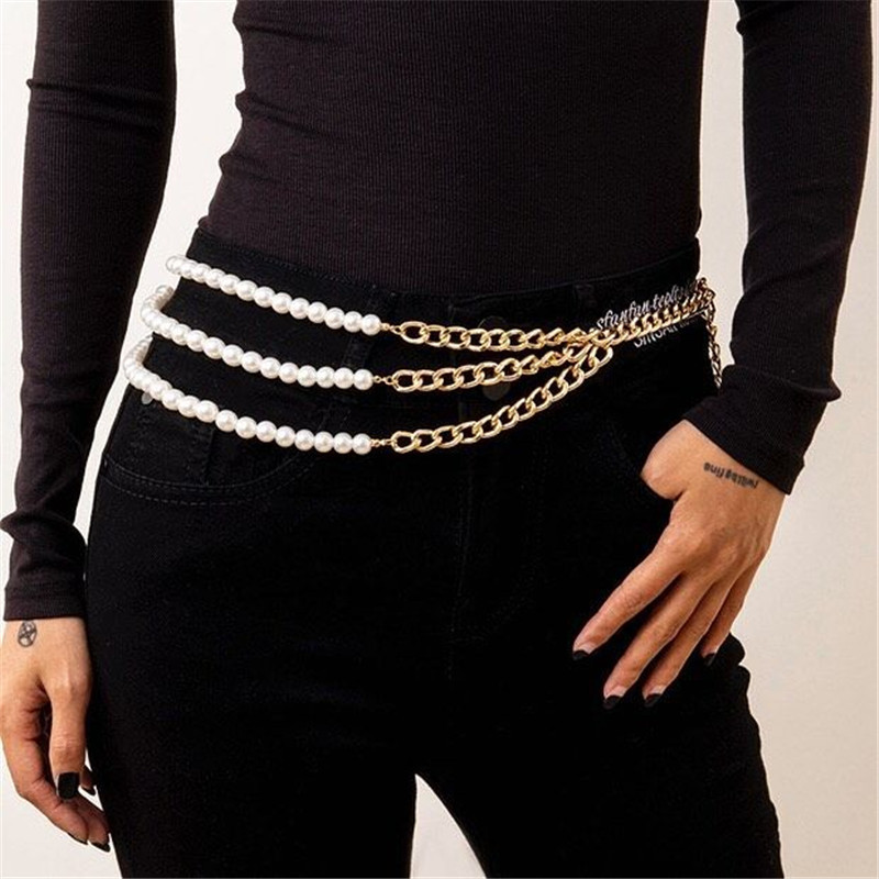 

LW Street Pearl Decoration Gold Waist Chain