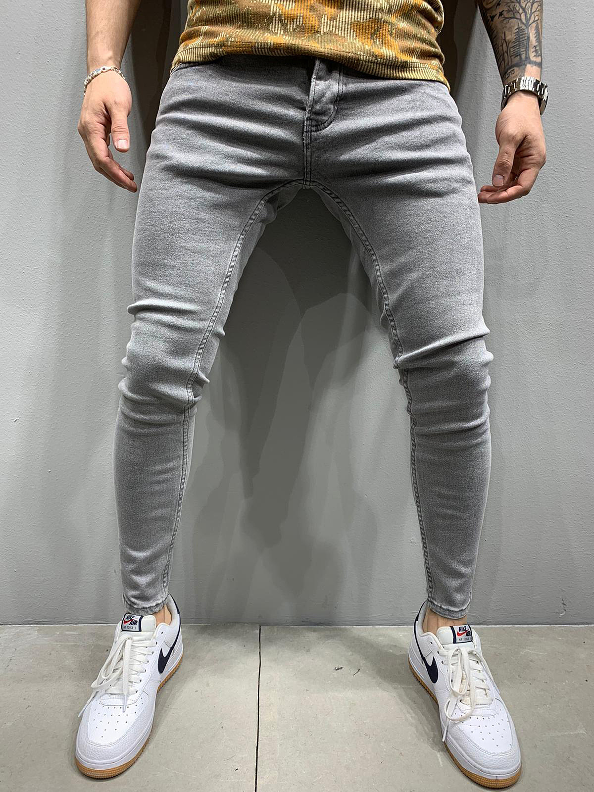 

Lovely Men Casual Skinny Pocket Design Grey Jeans