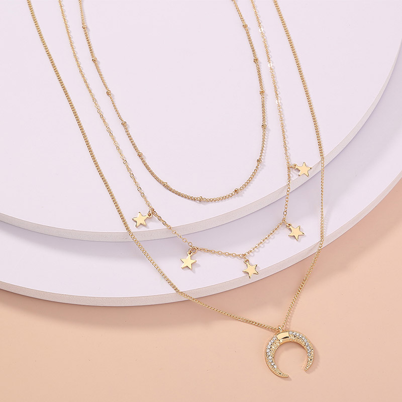 

Lovely Casual Moon Star Gold Multilayer Necklace