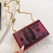 Lovely Street Money Print Chain Strap Red Crossbod