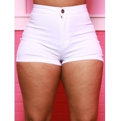LW Casual High-waisted Elastic White Denim Shorts