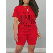 LW Round Neck Letter Print Shorts Set