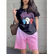 LW Street Letter Print Raw Edge Pink Two Piece Sho