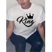 Lovely Plus Size Casual Crown Letter Print White T