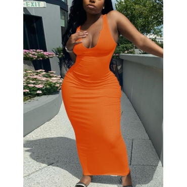 LW Plus Size Casual U Neck Regular Croci Ankle Length Dress