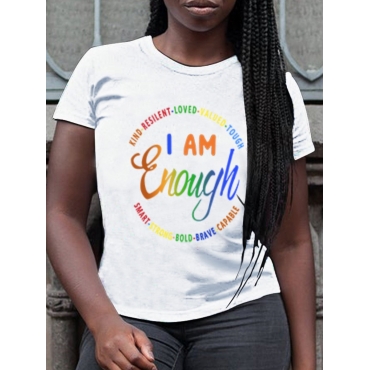

LW Casual O Neck Letter Print White T-shirt