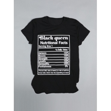 

LW Plus Size Leisure O Neck Letter Print Black T-shirt