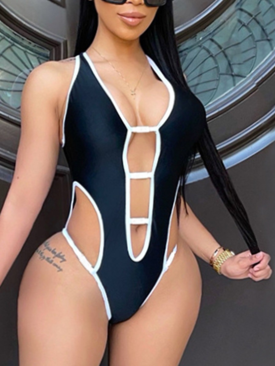 

Lovely Boho Bandage Hollow-out Design Black One-piece Swimsuit