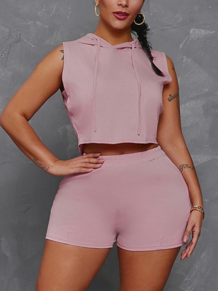

Lovely Casual Hooded Collar Elastic Pink Two Piece Shorts Set