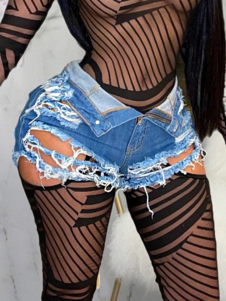 

Lovely Street High-waisted Ripped Deep Blue Denim Shorts