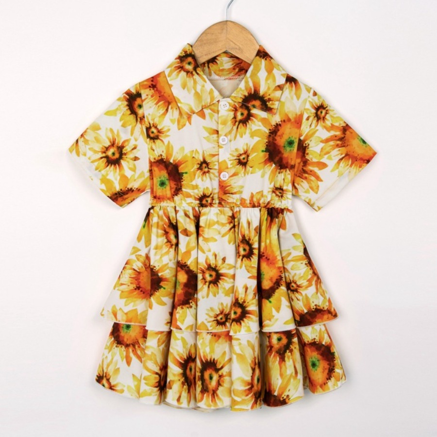 

Lovely Girl Street Floral Print Layered Cascading White Knee Length Dress
