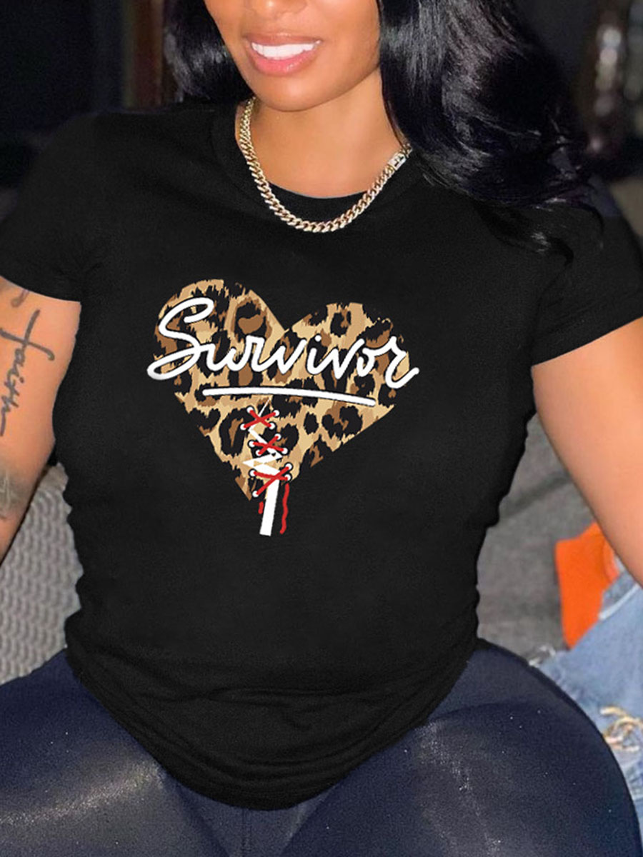 

Lovely Casual Heart-shaped Letter Print Black T-shirt