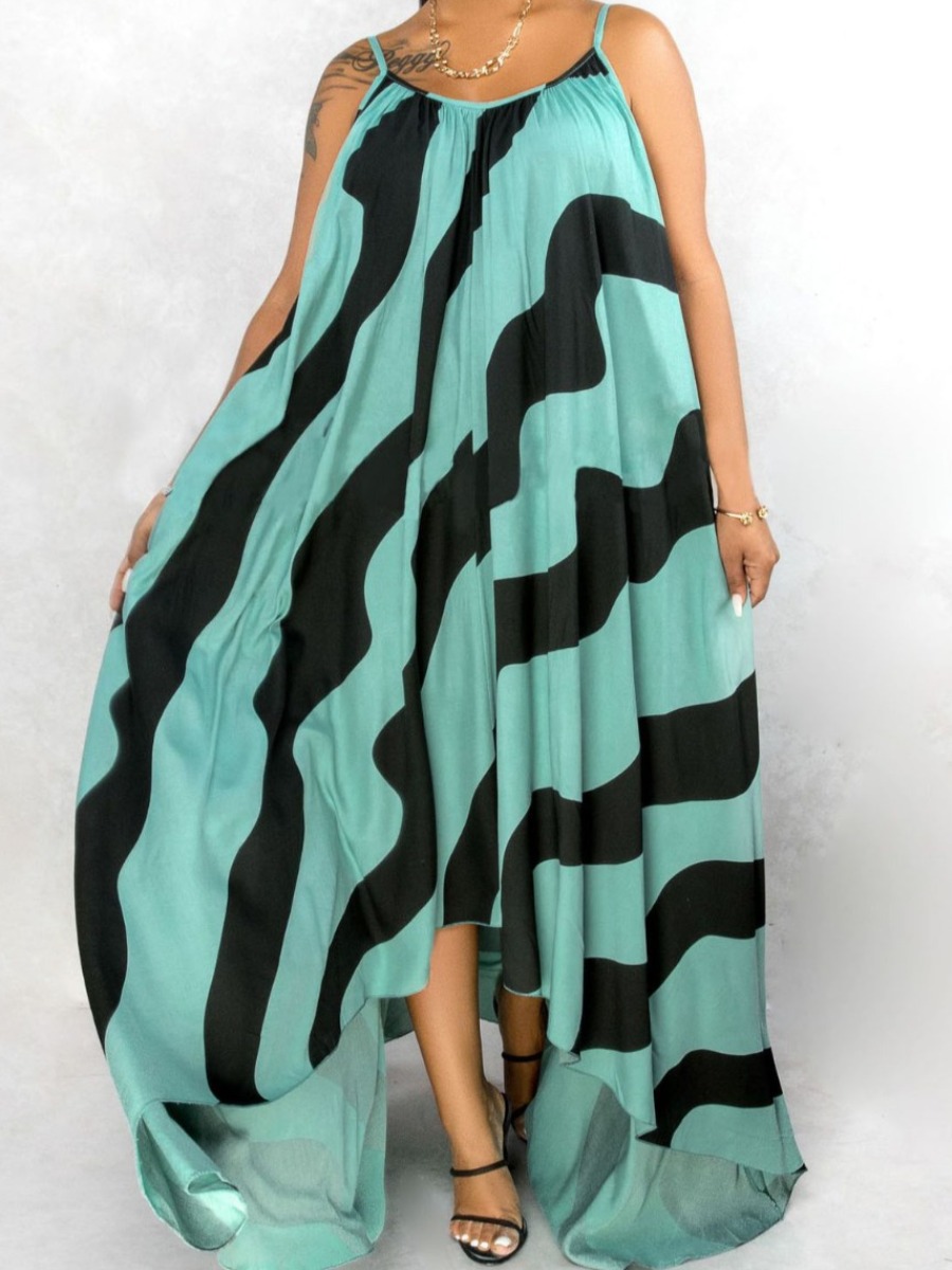 

Lovely Boho Striped Patchwork Green Floor Length Plus Size Dress, Green stripes