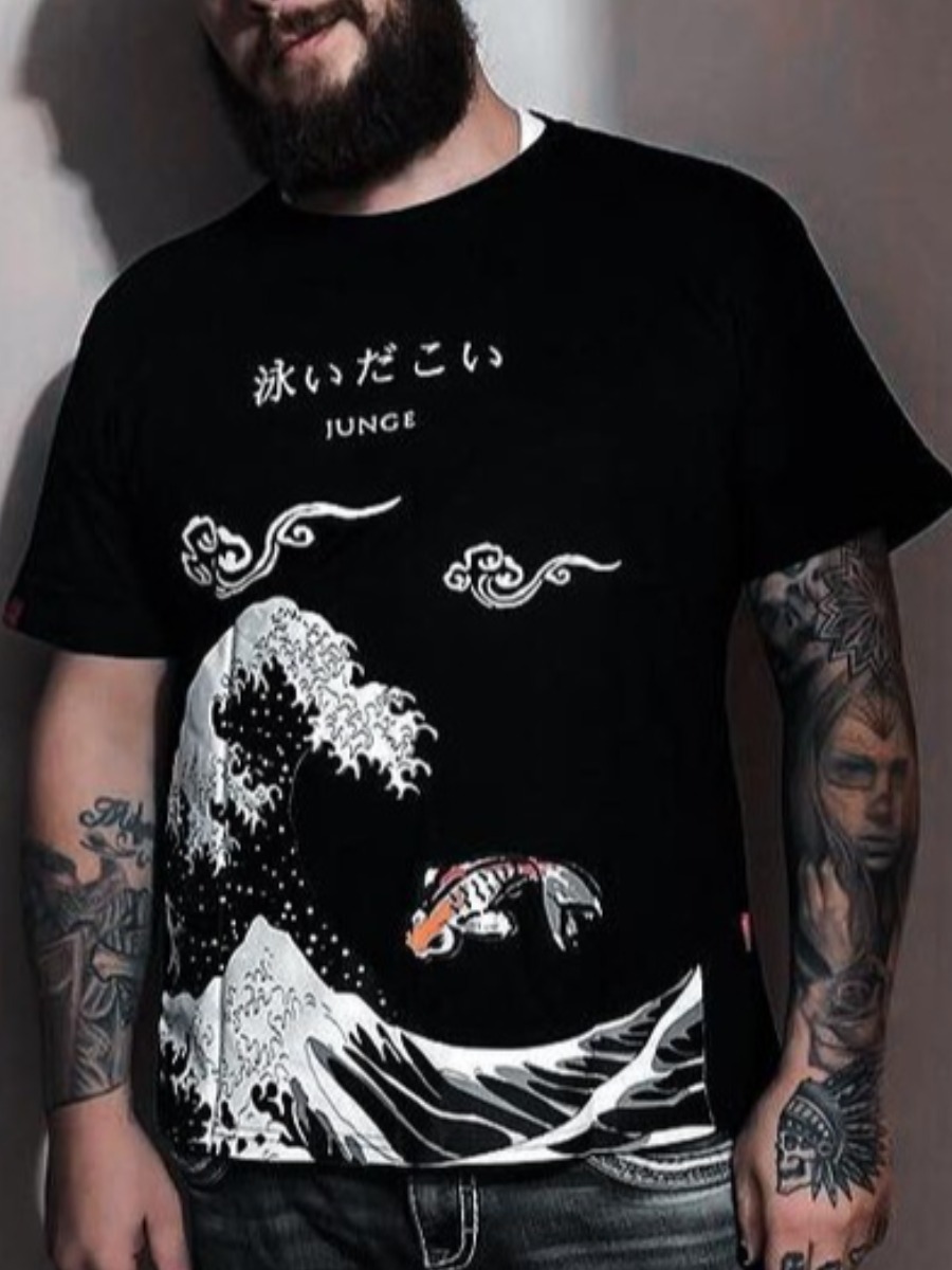 

Lovely Men Casual Letter Print Patchwork Black T-shirt