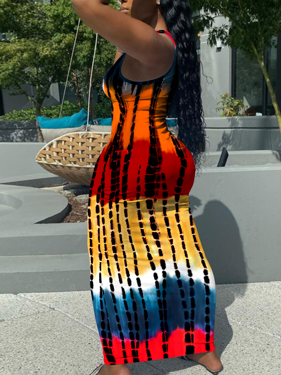 LW Casual U Neck Tie-dye Multicolor Ankle Length Dress