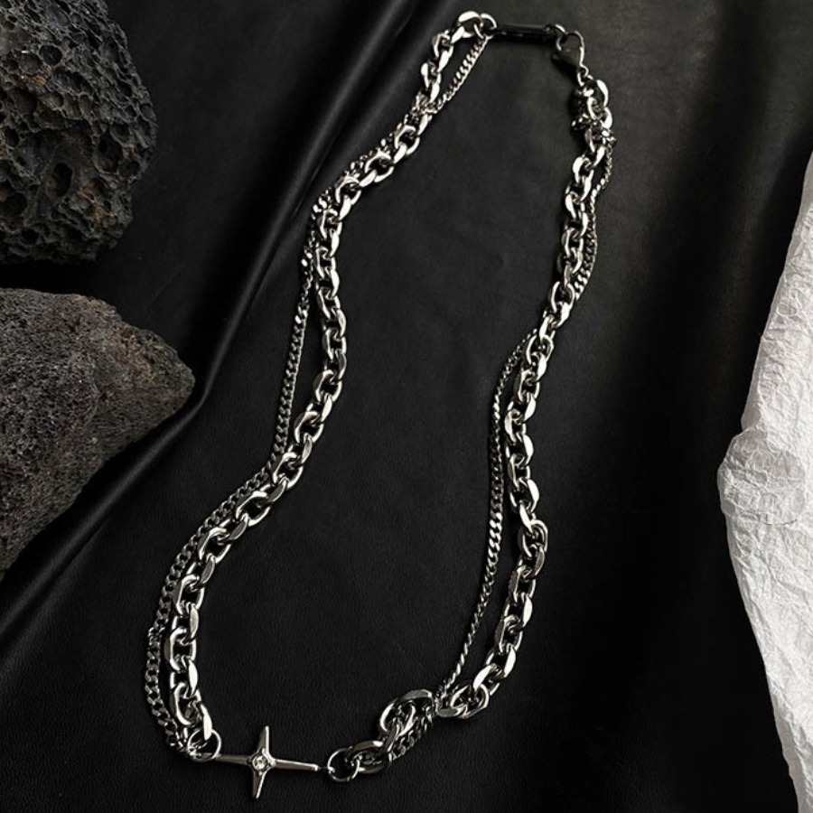 

Lovely Casual Cross Silver Double-layer Necklace