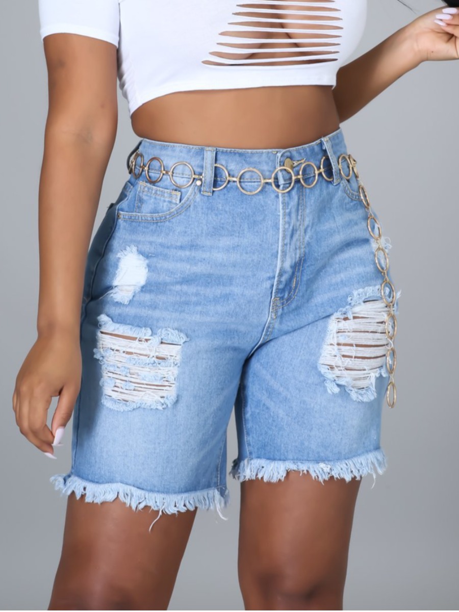 

Lovely Casual High-waisted Ripped Baby Blue Jeans