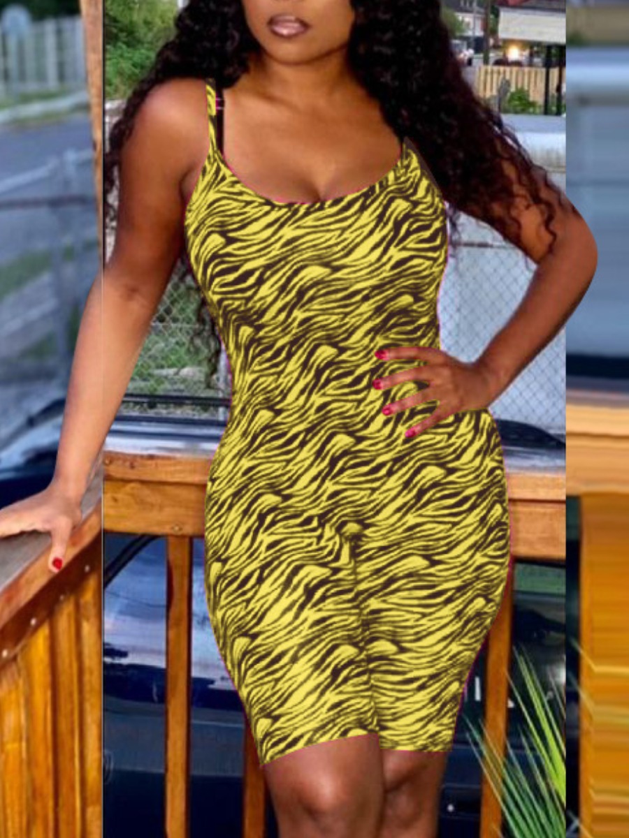 

Lovely Casual U Neck Print Skinny Yellow One-piece Romper