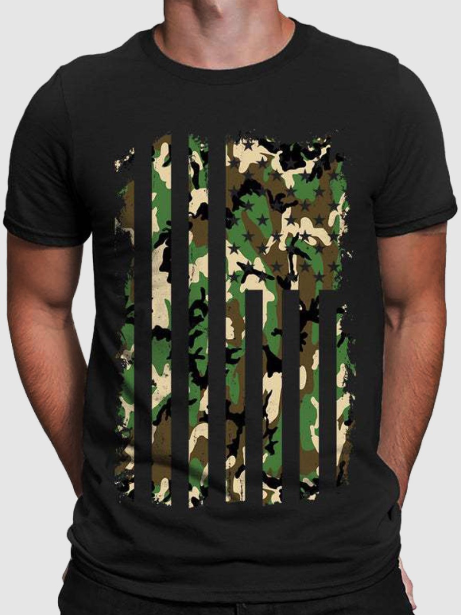 

Lovely Polyester Casual Mixed printing Regular sleeve Letter Regular Short Sleeve Round Neck Independence Day Positioning Print T, Black