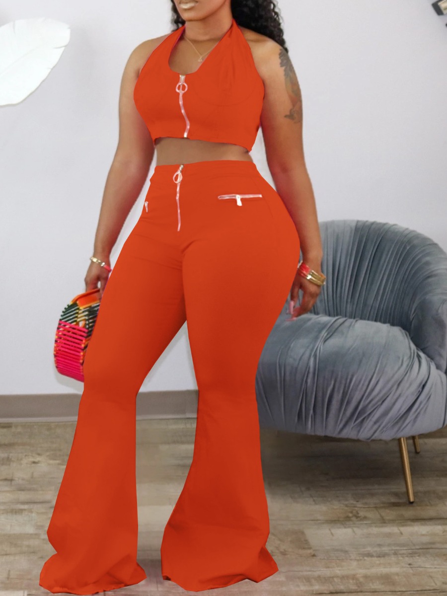 

LW Casual Bandage Design Flared Croci Two Piece Pants Set