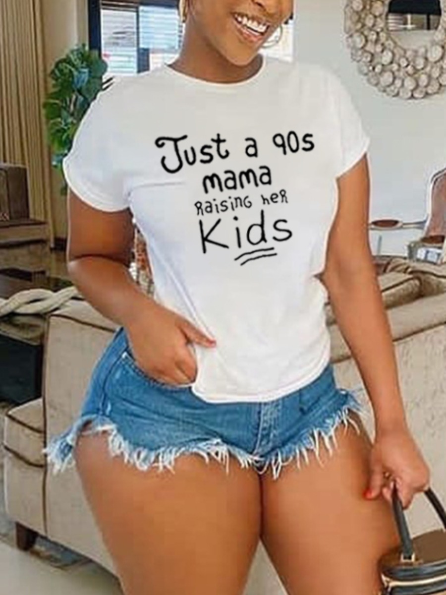 

LW Casual O Neck Letter Print White T-shirt