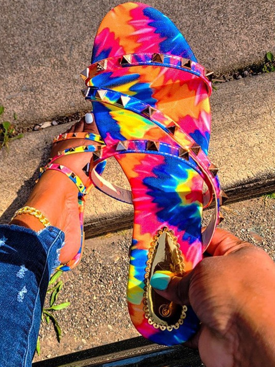 

Lovely Casual Rivet Decoration Multicolor Flats, Multi